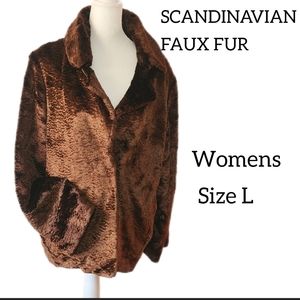 SCANDINAVIAN FAUX FUR WOMENS VINTAGE JACKET SIZE L  BROWN COLOR